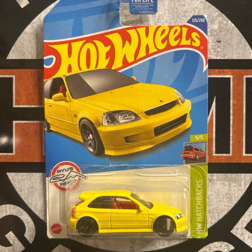 Hot Wheels Yellow Honda Civic Hatchback Toy Car